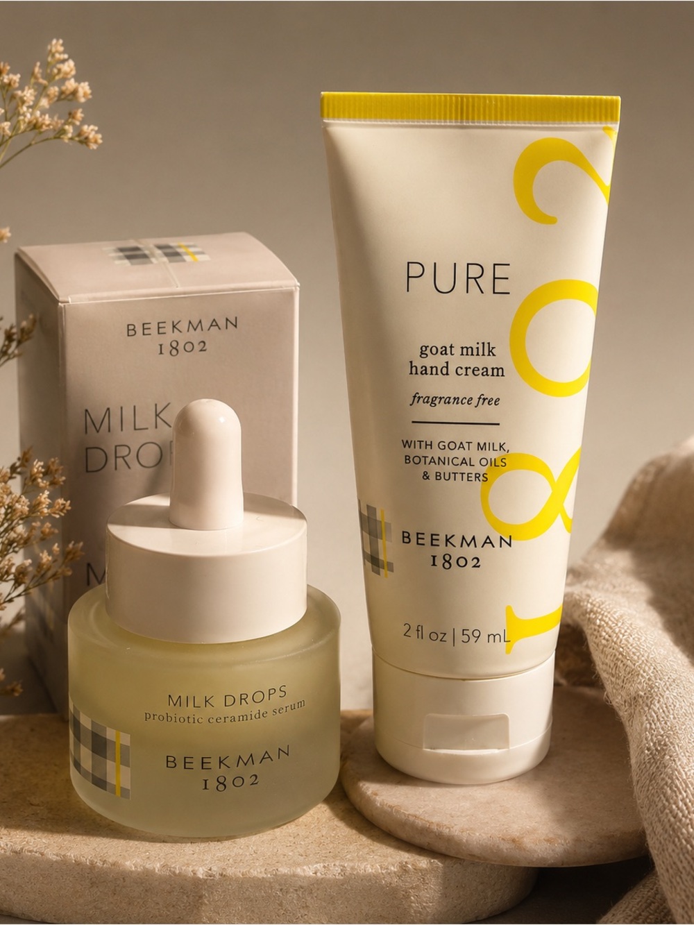 Beekman 1802 PURE Goat Milk Hand Cream & Milk Drops Serum - Travel Gift Set